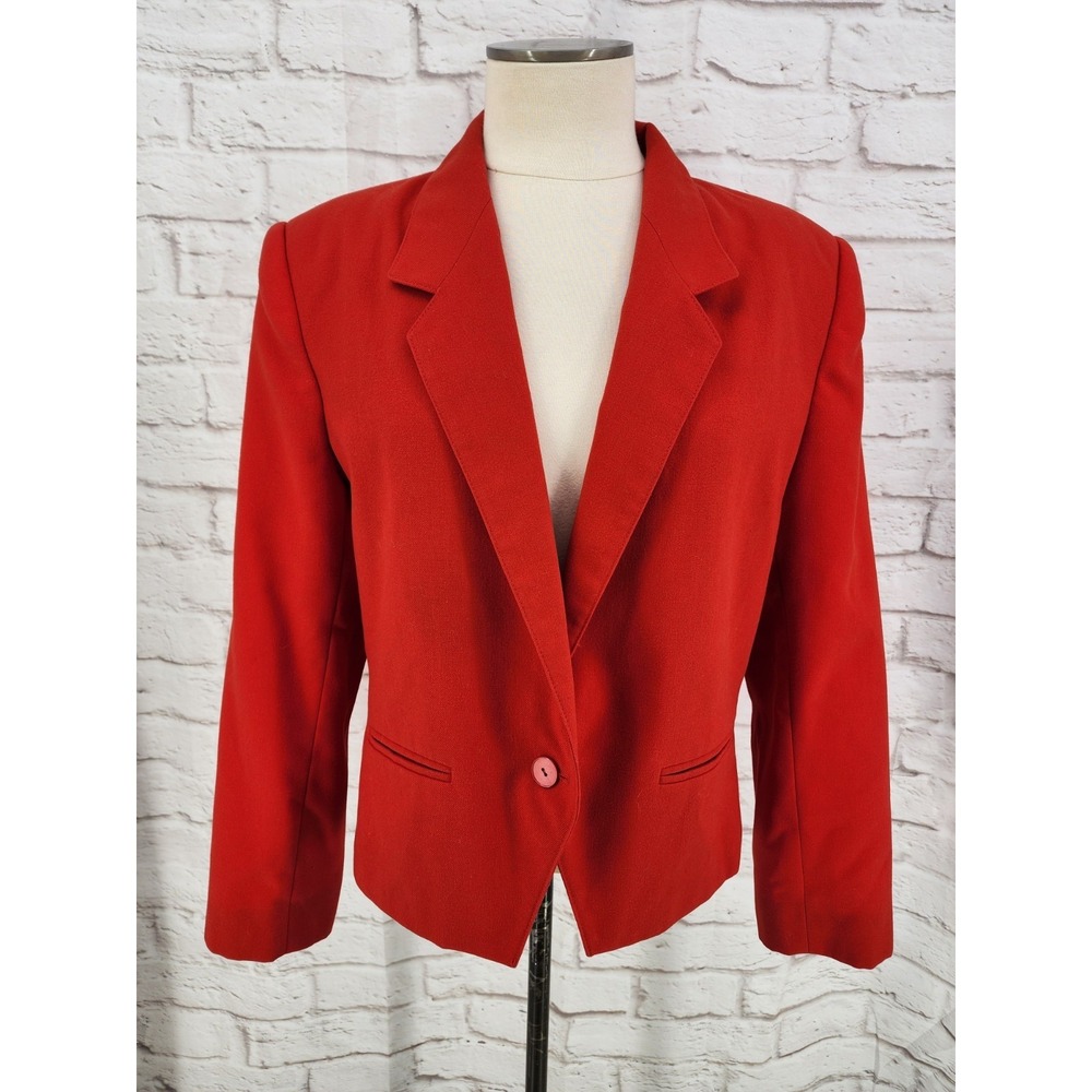 Country Suburbans Red Wool Blazer Women 14 Boxy Jacket Professional Office Union
